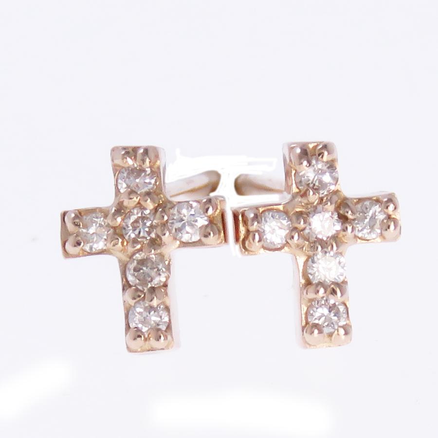 ダイヤ ピアス ピンクゴールド ダイヤモンド クロス 十字架 モチーフ