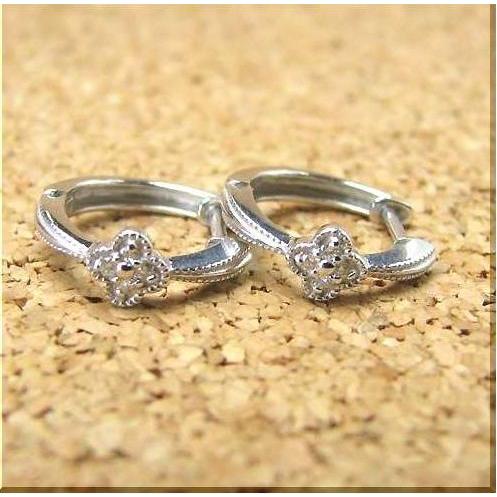 ダイヤモンド ピアス K18WG 花 フープピアス : ジュエリーラピネス 