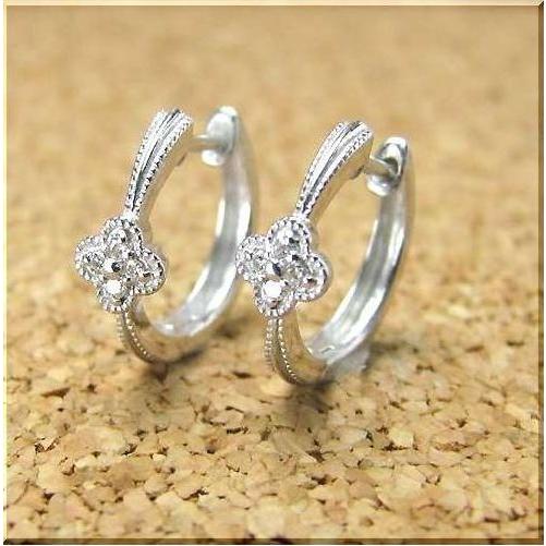 ダイヤモンド ピアス K18WG 花 フープピアス : ジュエリーラピ