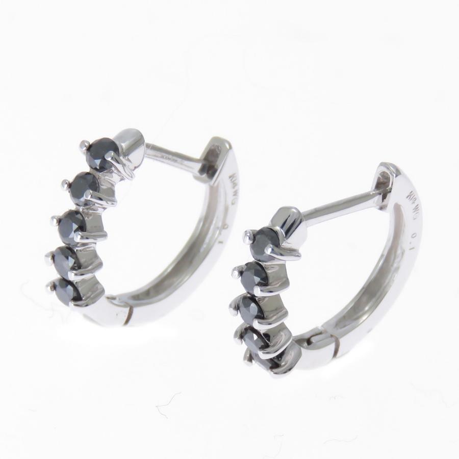 ブラックダイヤモンド フープピアス K10WG ホワイトゴールド