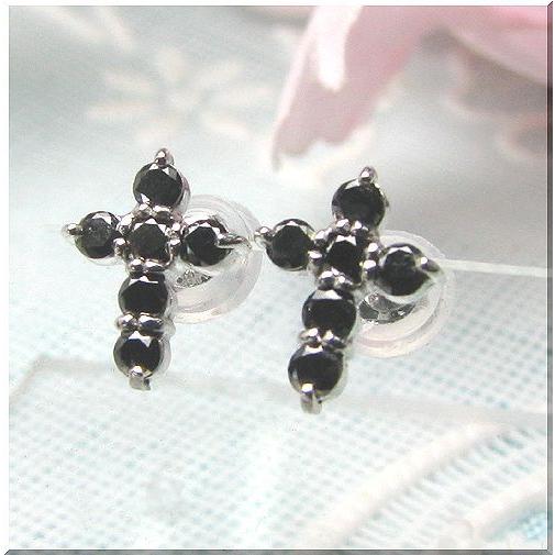 ブラックダイヤ ピアス K10WG ブラックダイヤモンド クロス