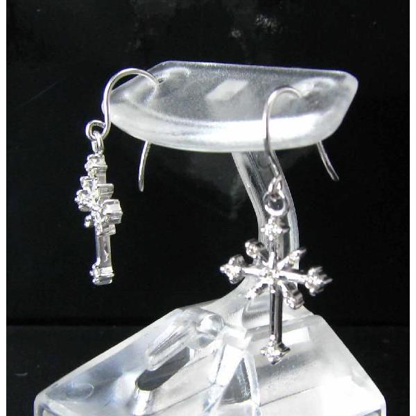 フック ピアス ジプシー ダイヤモンド ホワイトゴールド クロス