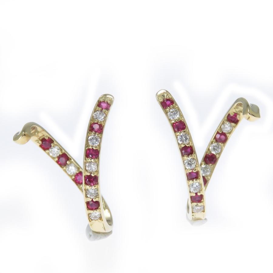 ルビー ピアス K18 立体ピアス ダイヤピアス 0.26ct ルビー0.28ct