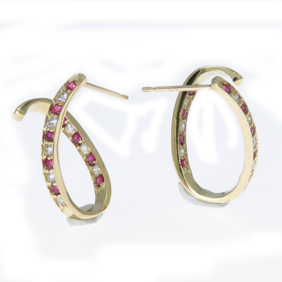 ルビー ピアス K18 立体ピアス ダイヤピアス 0.26ct ルビー0.28ct 