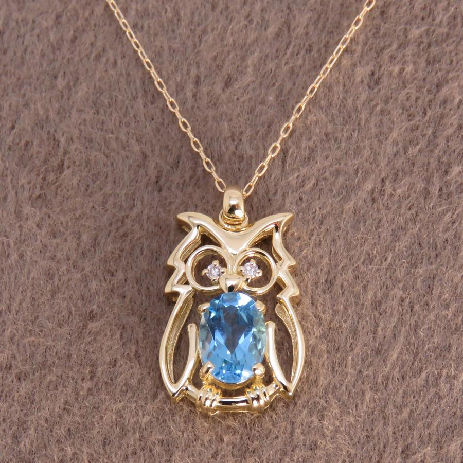 ふくろう フクロウ 梟 ネックレス レディース owl ペンダント ブルー 