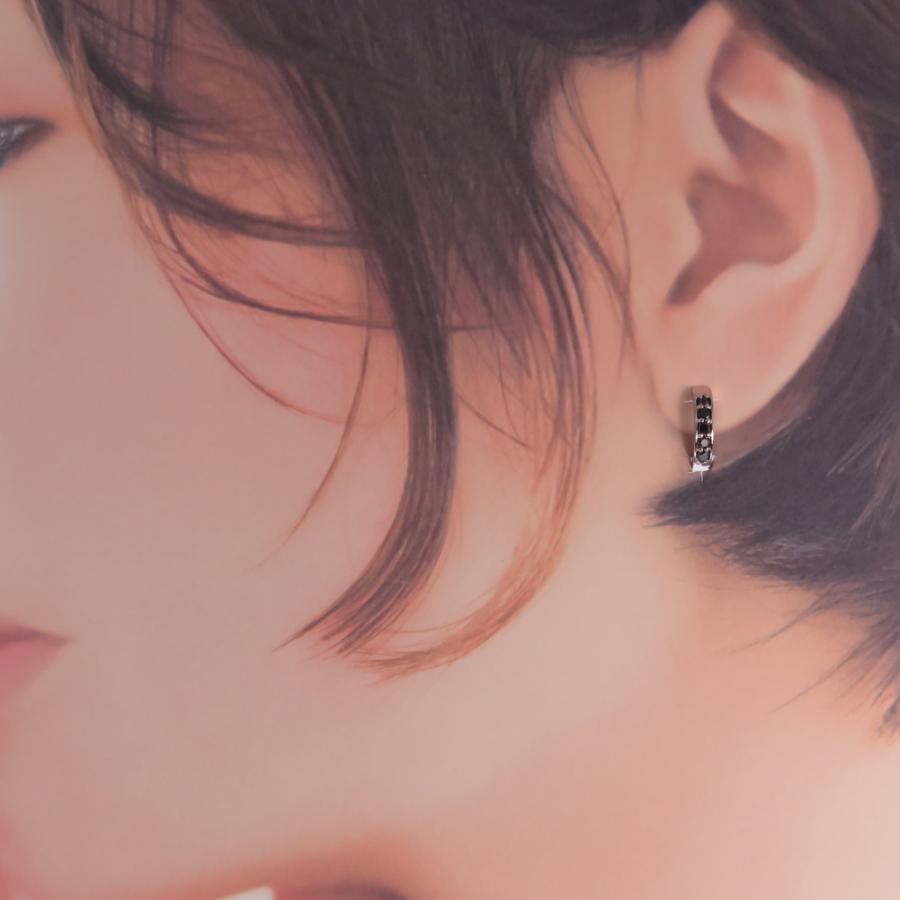 k18 片耳ピアス フープ ワッカ ブラックダイヤモンド 中折れ式