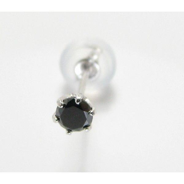 メンズ ピアス シンプル 片耳 ブラックダイヤピアス K14WG 0.1ct 半  