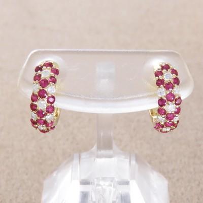 18金ピアス ルビー レディース 7月の誕生石 K18 フープ ダイヤモンドの画像
