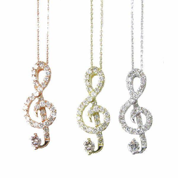 ト音記号 ダイヤモンド ネックレス K18ホワイトゴールド ペンダント  