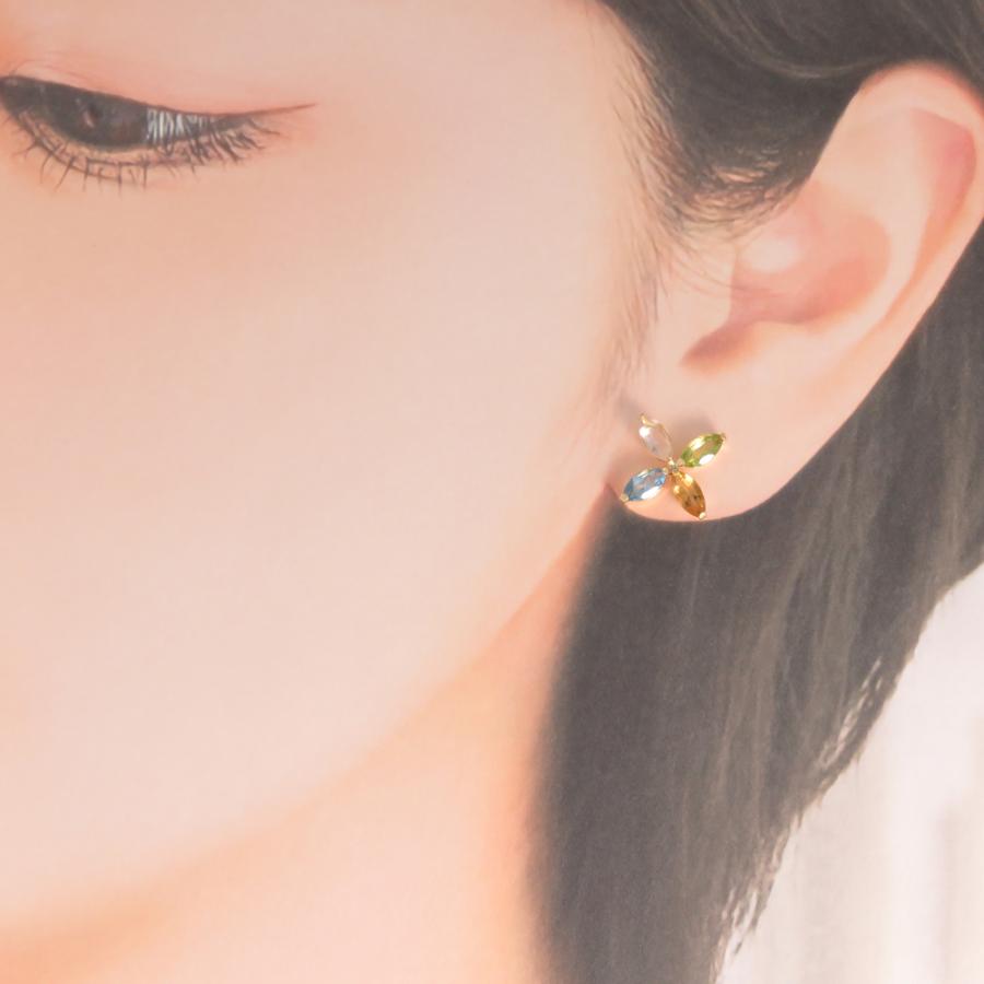 K10 ピアス 花 フラワーモチーフ マルチカラー : ジュエリーラピネス