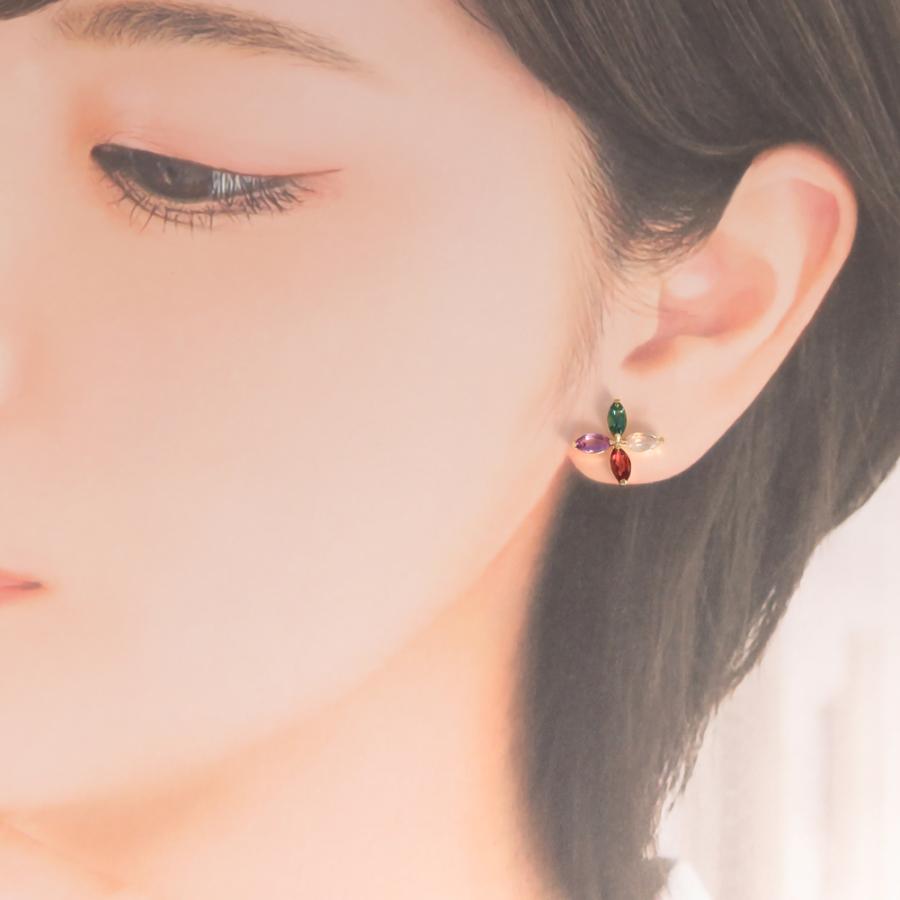 K10 ピアス 花 フラワーモチーフ マルチカラー : ジュエリーラピネス