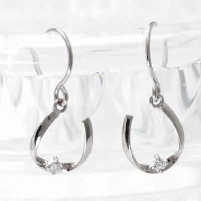 ダイヤモンド フック ピアス K18WG 0.02ct 馬蹄 ホースシュー ダイヤ 