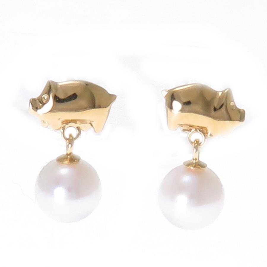 K10 アコヤ真珠 ピアス ブタに真珠 豚 pig pearl : ジュエリーラピネス 