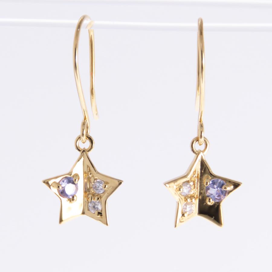 ダイヤモンド フック ピアス K10 0.04ct フック式ピアス ジプシー ほし 