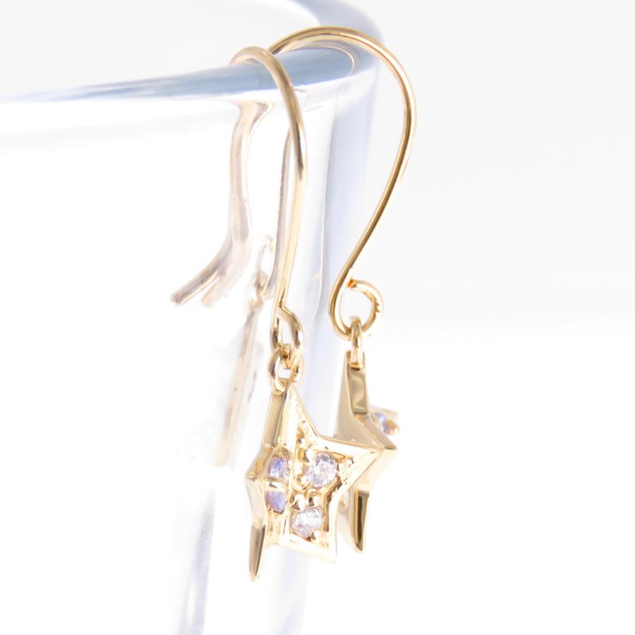 ダイヤモンド フック ピアス K10 0.04ct フック式ピアス ジプシー ほし 