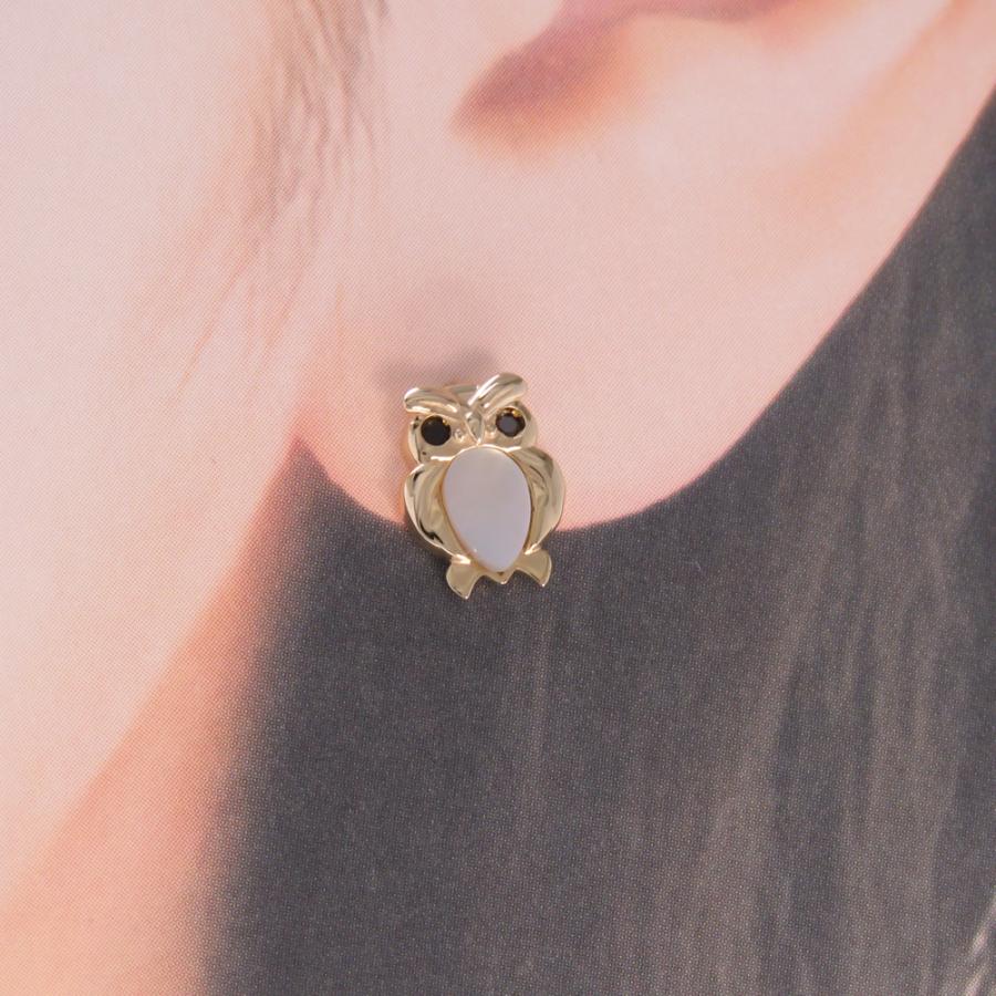 梟 ふくろう フクロウ ピアス K18 K10 Pt900 レディース 可愛い 