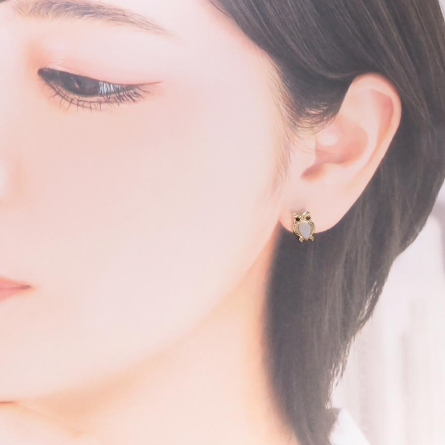 梟 ふくろう フクロウ ピアス K18 K10 Pt900 レディース 可愛い 