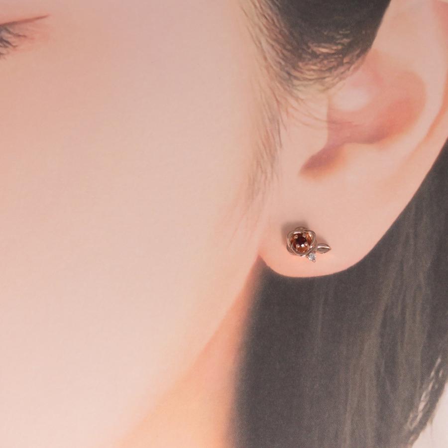 薔薇 ばら ローズ ピアス モチーフピアス ガーネット K10 K18