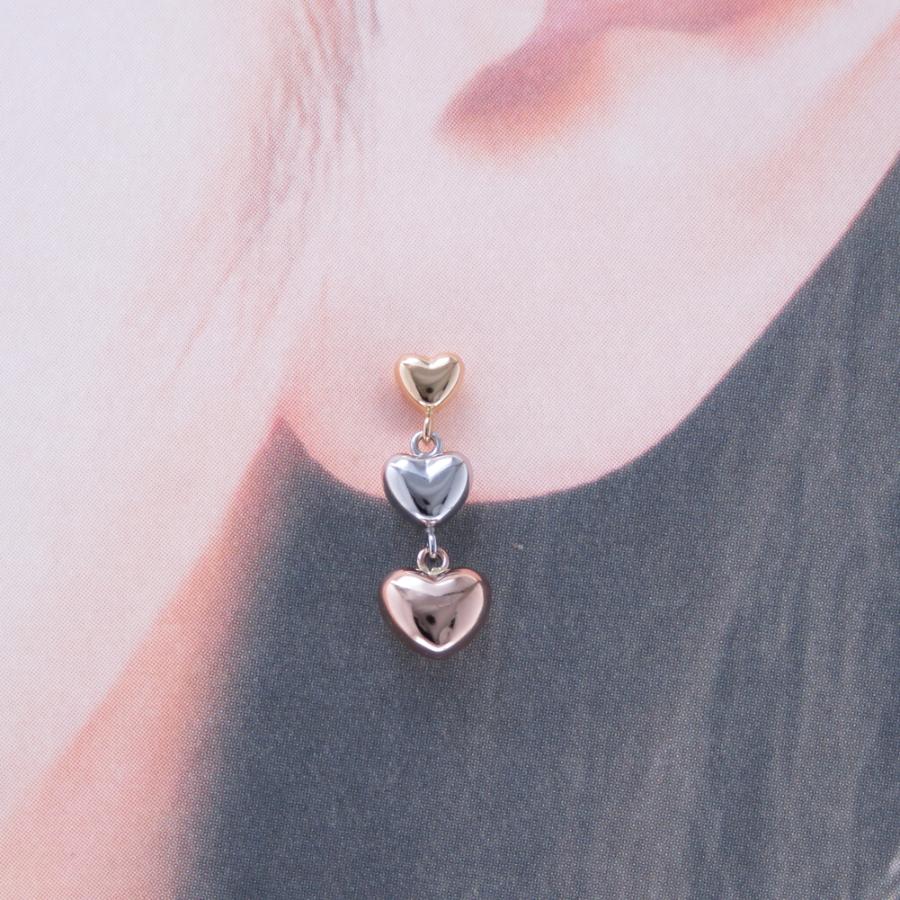 ハート 3連 ピアス K18 K18PG K18WG 3k 18金 : ジュエリーラピネス 