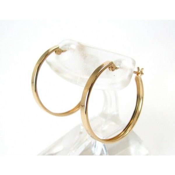 クロッシング フープ ピアス 地金 K18 溝線 2×20 : ジュエリー