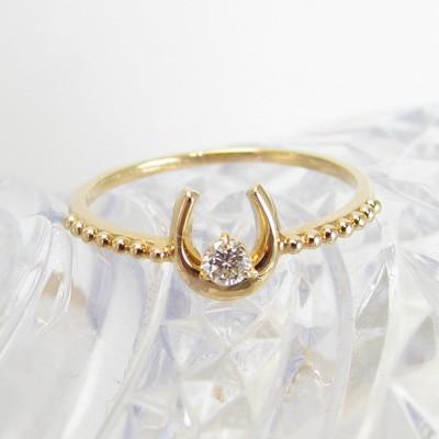 馬蹄 ホースシュー ダイヤモンド リング 指輪 K10 ゴールド ダイヤモンド リング K10から 選べる金色 ミル打ち加工 馬蹄 ホース