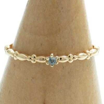 K18 ブルートパーズ リング 選べる金色 硬化処理 華奢な 細身 重ね付け リング 6本爪 デザインリング