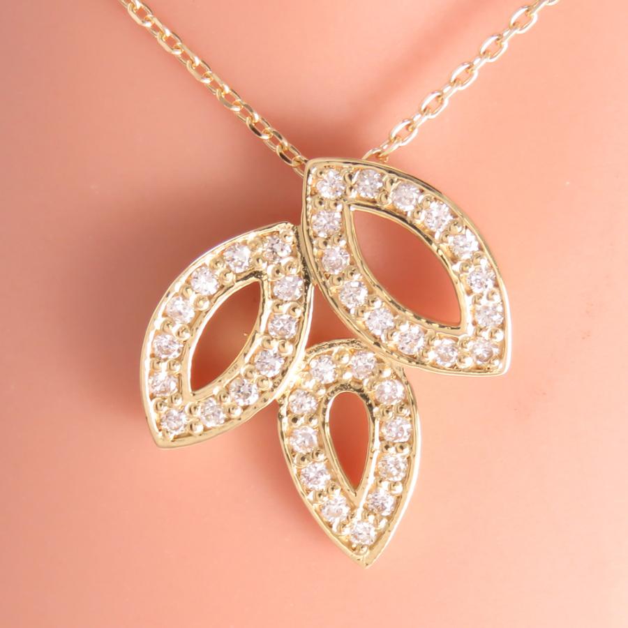 K18 ダイヤモンド ペンダントネックレス 0.2ct あずきチェーン 45cm