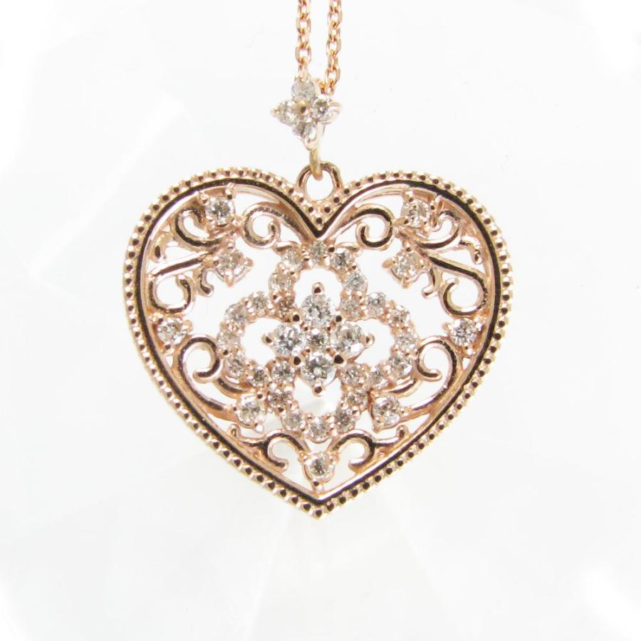 18kローズゴールドハート型すかしダイアネックレス