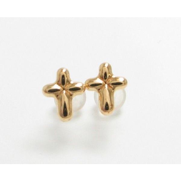 セカンドピアス クロス 地金 ピアス K18PG 十字架 お守り 軸太 0.9mm 
