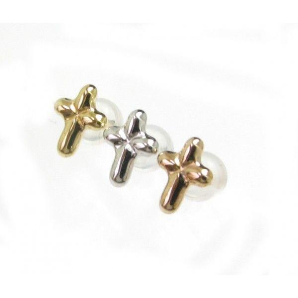 セカンドピアス クロス 地金 ピアス K18PG 十字架 お守り 軸太 0.9mm