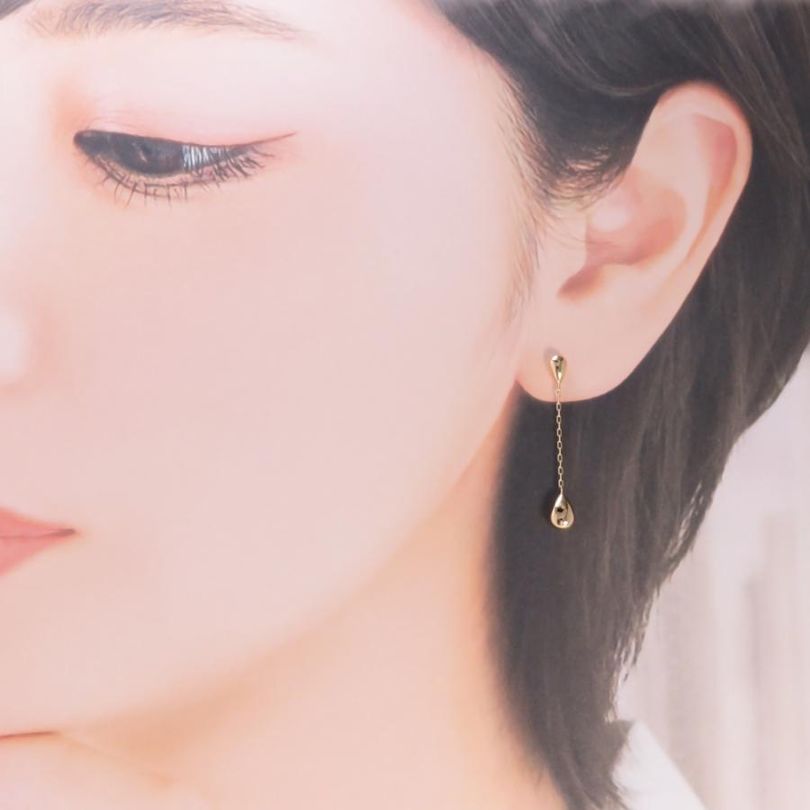 ピアス ティアドロップ あずきチェーン ロングピアス ツユ 型 K18 地金