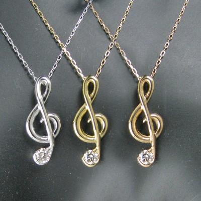 ダイヤモンド ネックレス 18k ト音記号 ペンダントネックレス K18 18金 