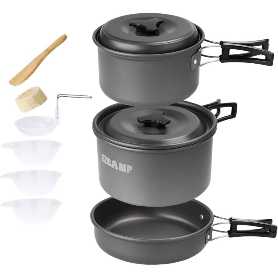 キャンプクッカーセット 出産祝いなども豊富 アウトドアクッカーezcamp登山用鍋9点セット 超軽量コンパクト 折り畳み式 2 3人適応