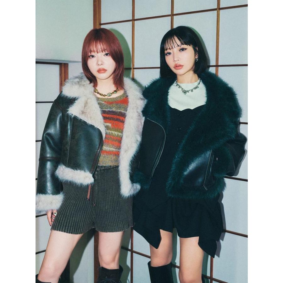 2025年 冬 MURUA アンイーブンショートフェイクムートンジャケット セール】アンイーブンショートフェイクムートンジャケット（ムートン