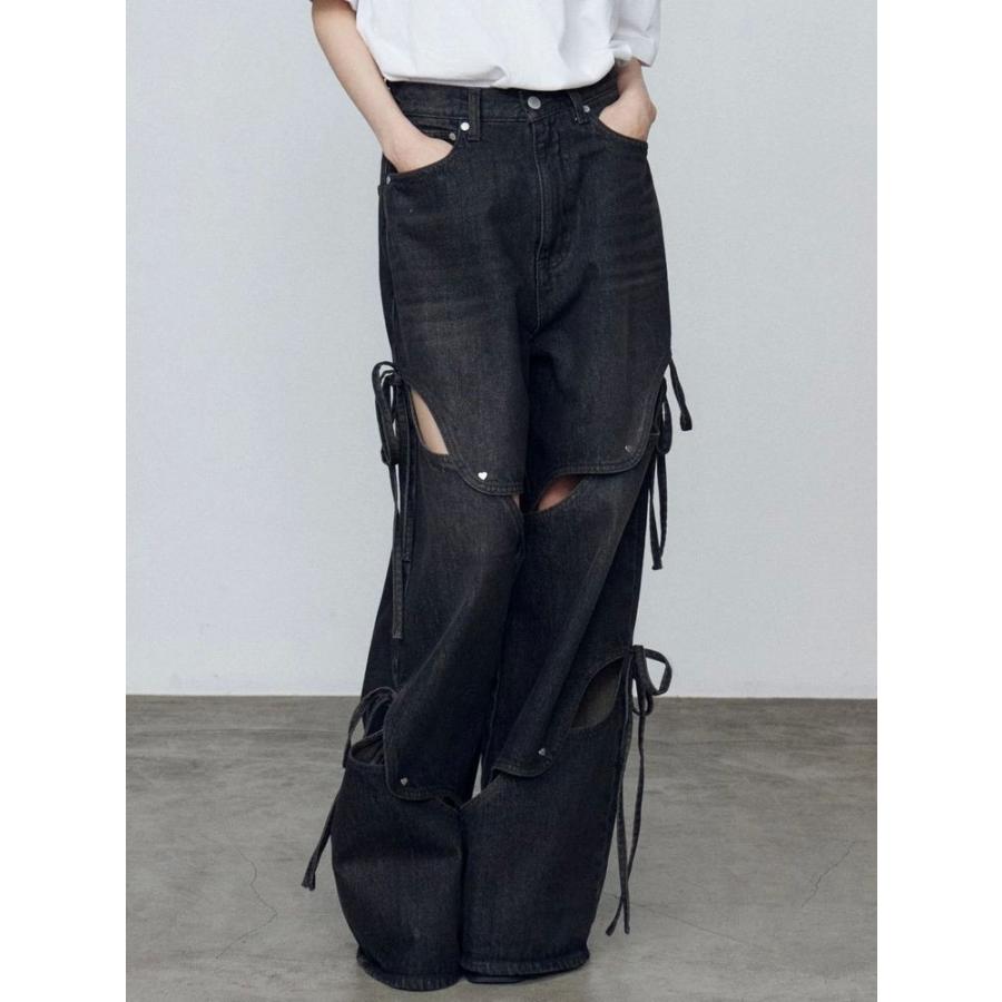 カットアウトルーズジーンズ　EMODA エモダ エモダ EMODA カットアウトルーズジーンズ （ブラック