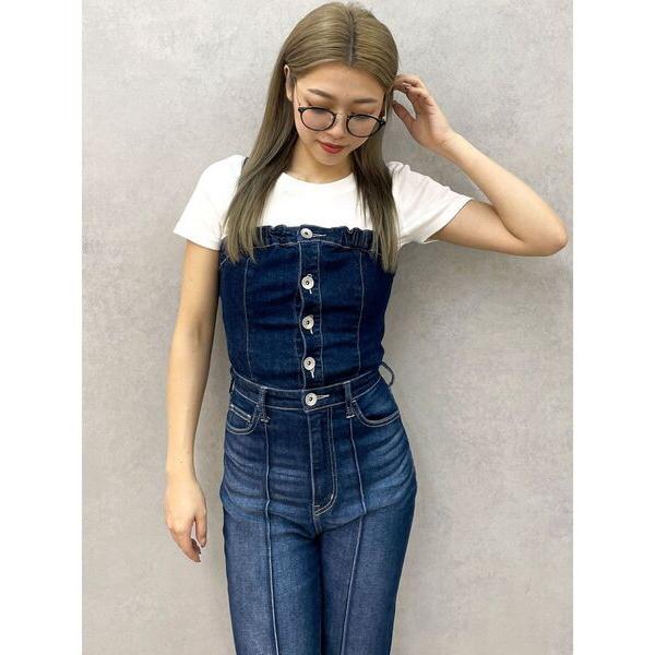 GYDA（ジェイダ） オールインワン BACKリボンデニムロンパース