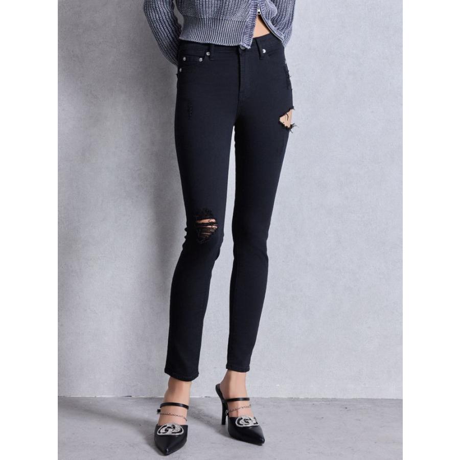 GYDA（ジェイダ） ミドルウエストSIDE RIPPEDカラースキニーパンツ