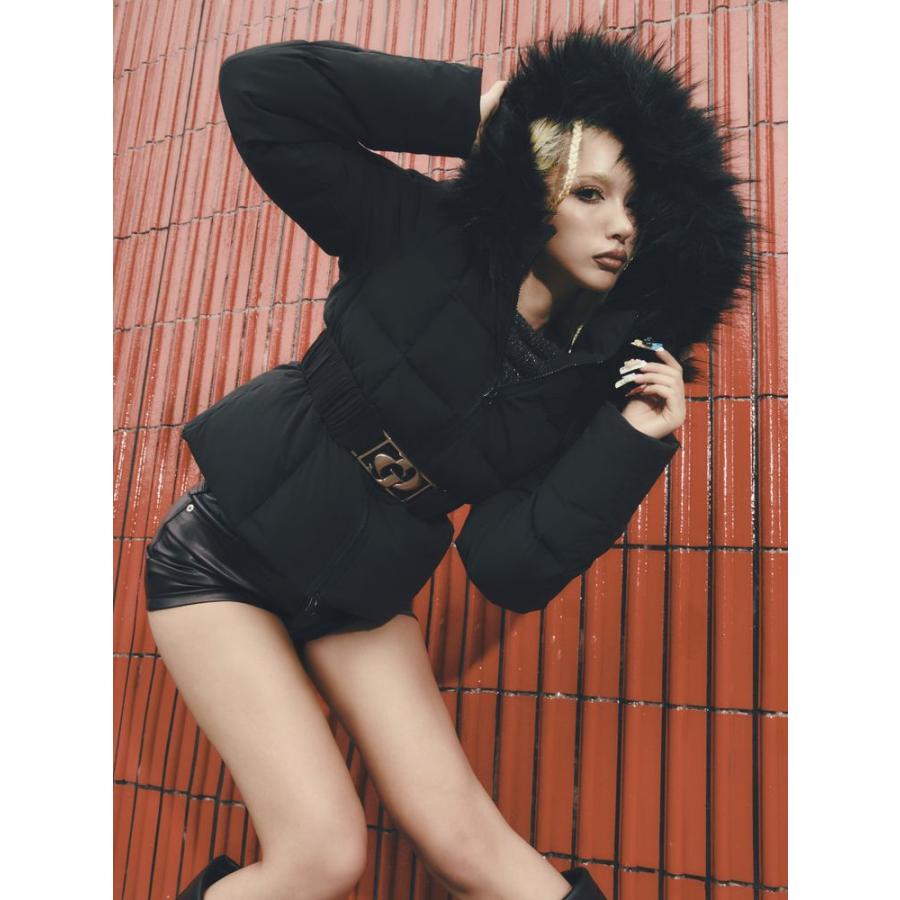 GYDAベルト付きショートダウンコート　ブラック SymmetryGYDAベルト付きショートダウンコート[品番：MKSW0053934