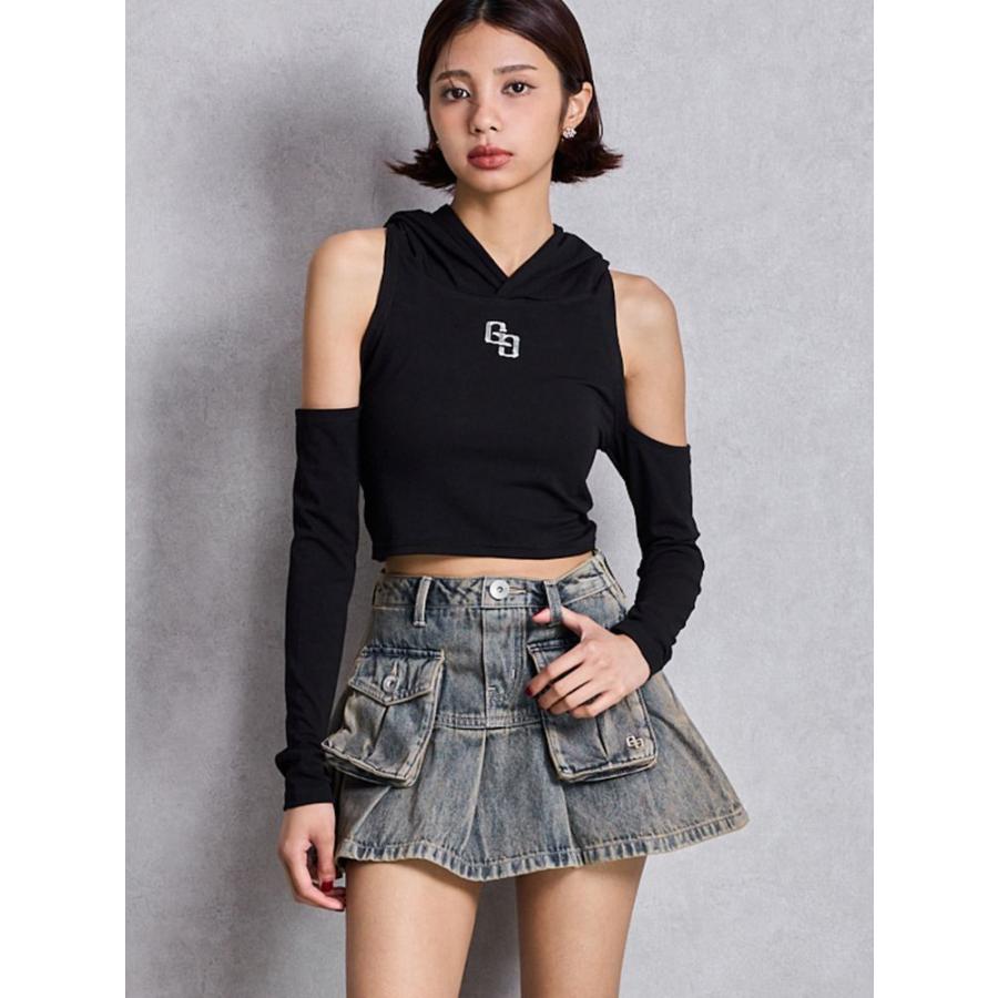GYDAハイウエストGG POKET プリーツデニムスカートライクショートパンツ GYDA（ジェイダ） ハイウエストGG POKETプリーツデニムスカートライク