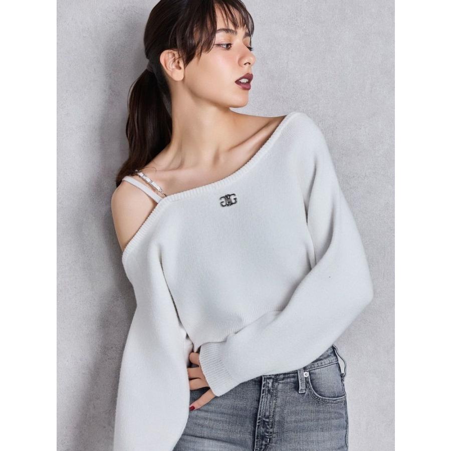 GYDA ジェイダ  / 新品未使用  / デニム シースルーストライプニットトップス  コーデ セット GYDA（ジェイダ） Symmetry GYDAワンショルチェーンニットトップス