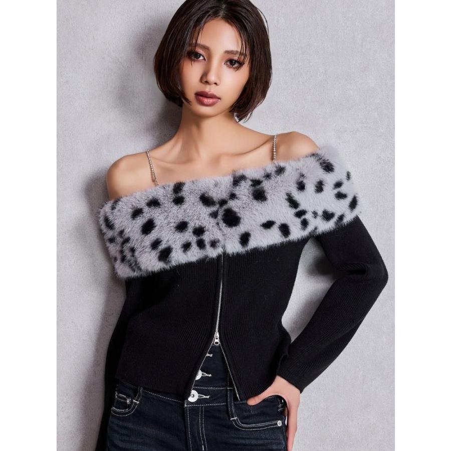 GYDA（ジェイダ） エコファーオフショルチェーンbijouニットトップス