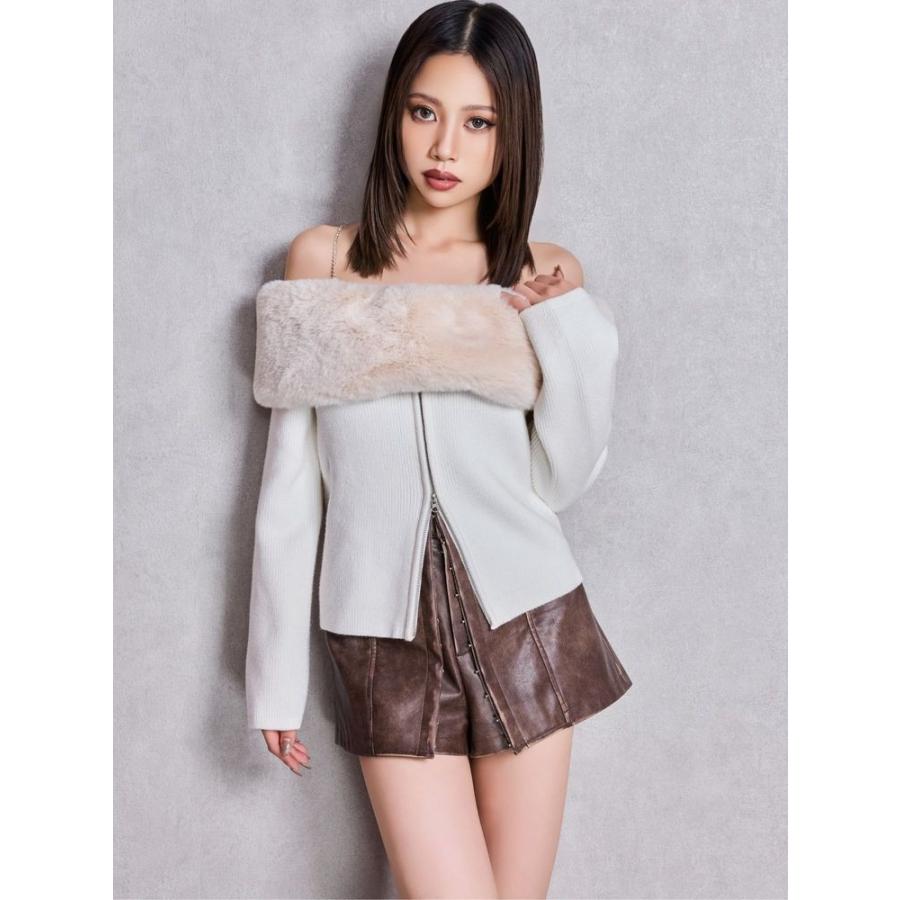 GYDA（ジェイダ） エコファーオフショルチェーンbijouニットトップス