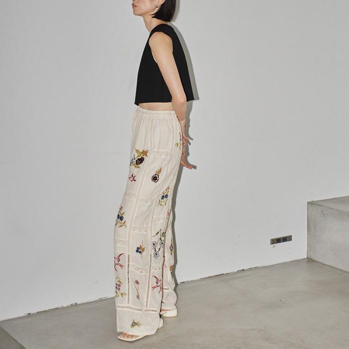 TODAYFUL トゥデイフル 予約 2024年頃8月中旬予定 Embroidery Patchwork Trousers パッチワーク トラウザーズ 12410703 (エクリュ)｜rapture026｜03