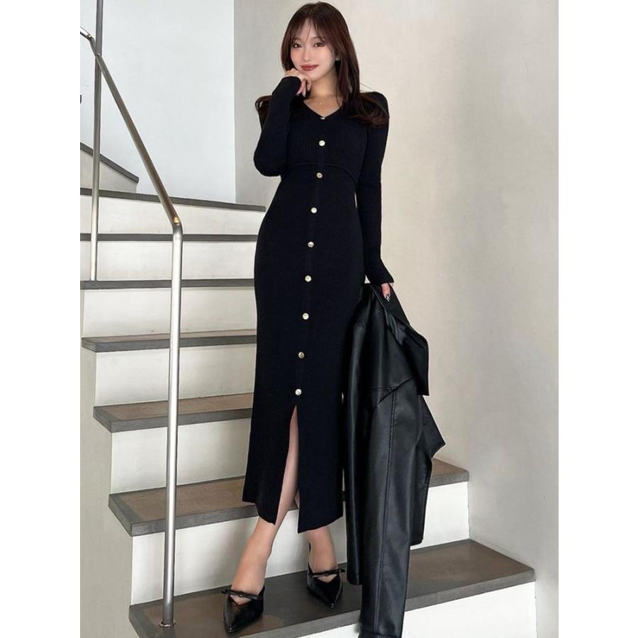 RESEXXY（リゼクシー） (リゼクシー）ゴールドボタンタイトニット