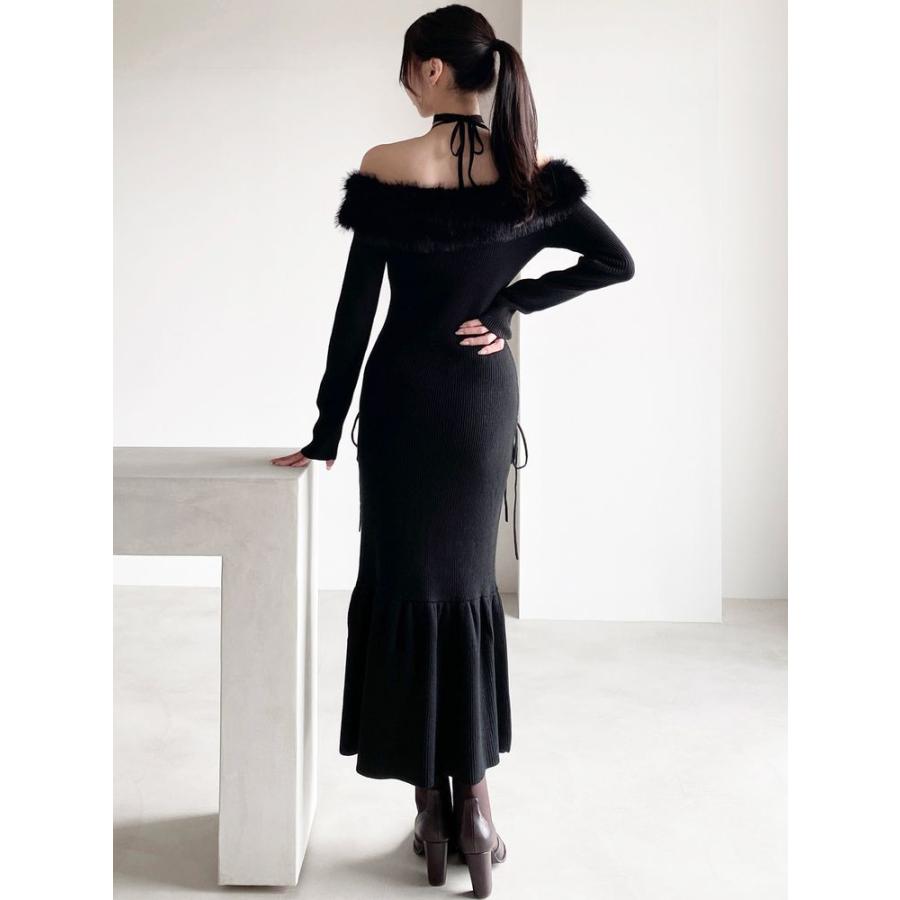 RESEXXY フェイクファートリムニットワンピース　ラベンダー RESEXXY（リゼクシー） フェイクファートリムニットワンピース 即納