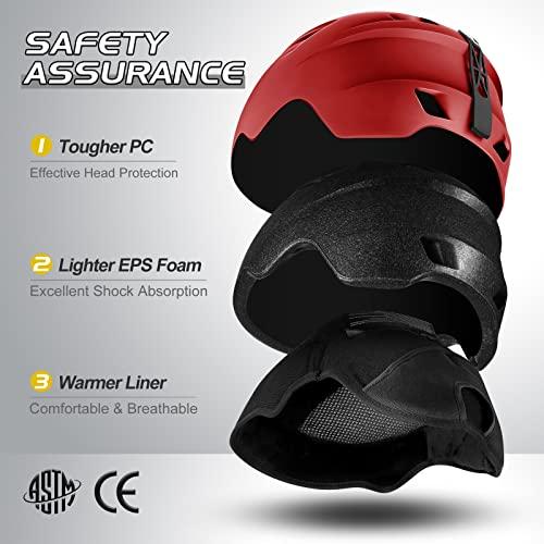 オドランド・スノースキーヘルメットとゴーグルセット、スポーツヘルメットと保護メガネ-スキー、スノーボード、オートバイ、スノーモービル、レッド、M用の スキー オドランド スノースキーヘルメットとゴーグルセット スポーツヘルメットと保護メガネ スノーボード オートバイ スノーモービル レッド