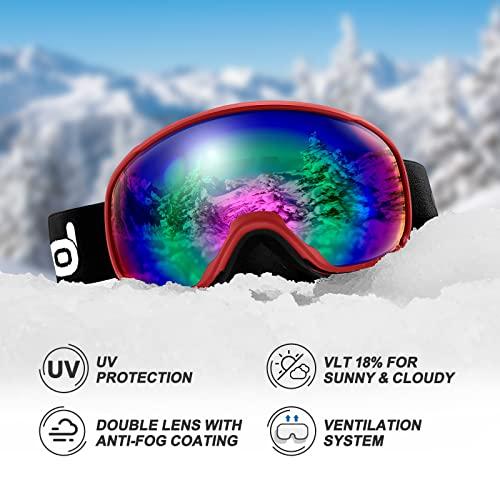 オドランド・スノースキーヘルメットとゴーグルセット、スポーツヘルメットと保護メガネ-スキー、スノーボード、オートバイ、スノーモービル、レッド、M用の スキー オドランド スノースキーヘルメットとゴーグルセット スポーツヘルメットと保護メガネ スノーボード オートバイ スノーモービル レッド