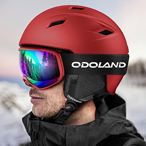 オドランド・スノースキーヘルメットとゴーグルセット、スポーツヘルメットと保護メガネ-スキー、スノーボード、オートバイ、スノーモービル、レッド、M用の スキー オドランド スノースキーヘルメットとゴーグルセット スポーツヘルメットと保護メガネ スノーボード オートバイ スノーモービル レッド