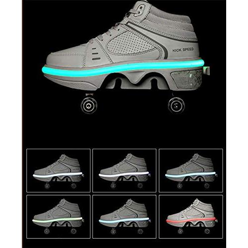 LDTXH自動歩行靴インビジブルローラースケート、2 in 1パルクールシューズ/インラインローラースケート靴、複列クワッドローラースケート屋外スポーツキック in LDTXH自動歩行靴インビジブルローラースケート 1パルクールシューズ/インラインローラースケート靴