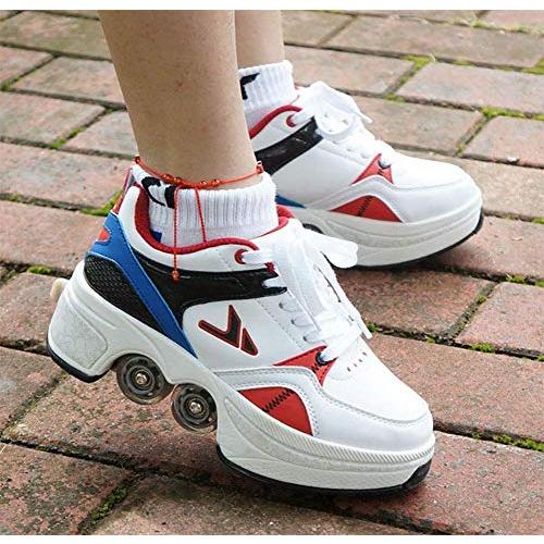 LDTXH自動歩行靴インビジブルローラースケート、2 in 1パルクールシューズ/インラインローラースケート靴、複列クワッドローラースケート屋外スポーツキック in LDTXH自動歩行靴インビジブルローラースケート 1パルクールシューズ/インラインローラースケート靴